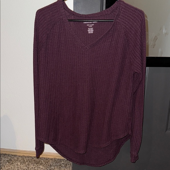 American Eagle Deep Purple Textured V-Neck Top - Picture 1 of 2